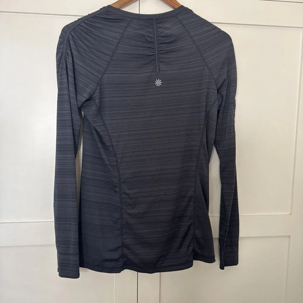 Athleta Womens Med Athletic Shirt Long sleeve Quarter zip Dk Gray zipper sleeve - Picture 12 of 12